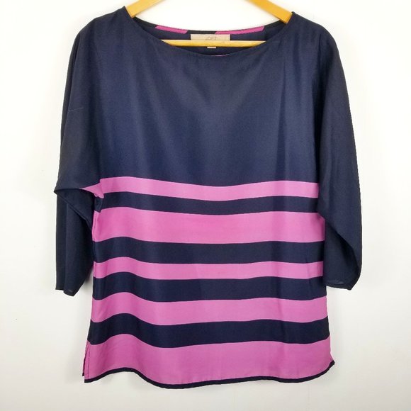 Loft Ann Taylor Navy & Purple Stripe Top - Picture 1 of 6